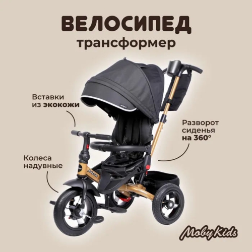 Велосипед трехколесный Moby Kids Leader 360 12x10 Air Экокожа черный 63127